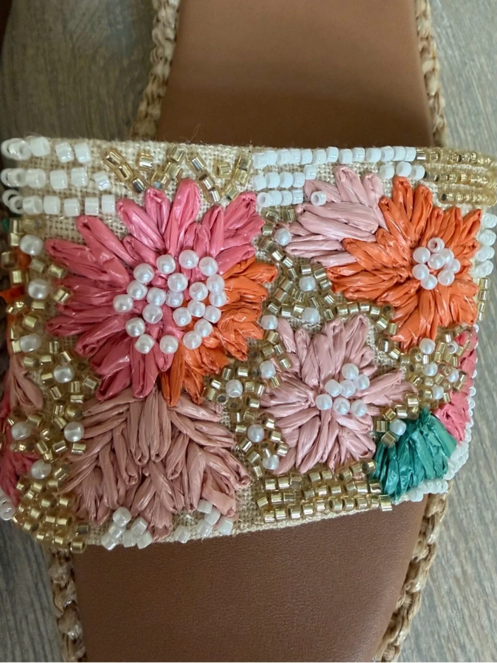 Steve Madden Floral Embroidered Slide Sandals in Pink, Orange & Teal - Picture 2 of 4